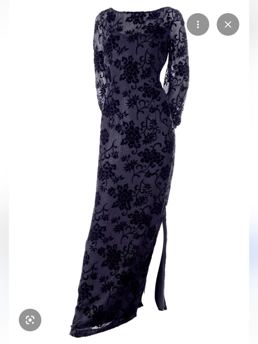 BLOOMINGDALES EARLY 2000S Black Burnout Velvet lurex Gown -